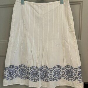 White A Line Skirt with Periwinkle Blue eyelet embroidery Loft 2P